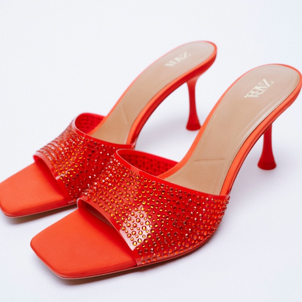Zara sparkly rhinestone sandals orange